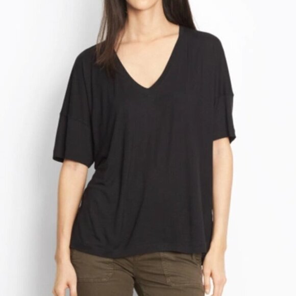 Vince Tops - Vince T Shirt Womens Medium Black V-Neck Short Sleeve Drop Shoulder Jersey Top